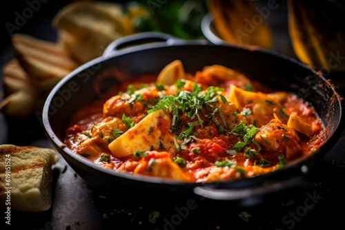 tortelloni in a rich tomato sauce with a side of garlic bread