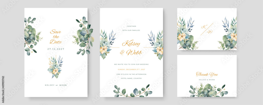 Wedding floral golden invitation card save the date design with pink flowers