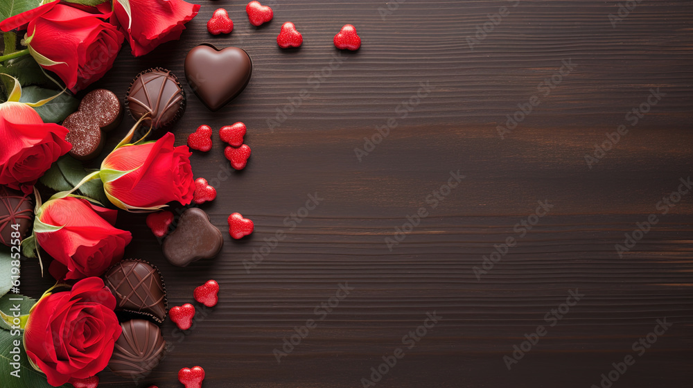 Valentines love graphic poster with chocolates and roses