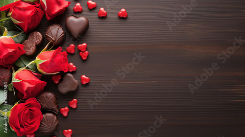 Valentines love graphic poster with chocolates and roses