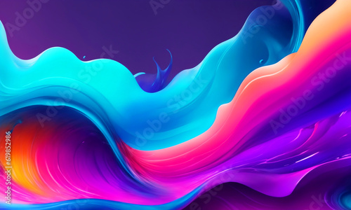 Colorful Liquid Fluid Wallpaper Background. Abstract Flowing Paint Splash Illustration for Banner, Invitation, Greeting Card or Cover. Ai Generated.
