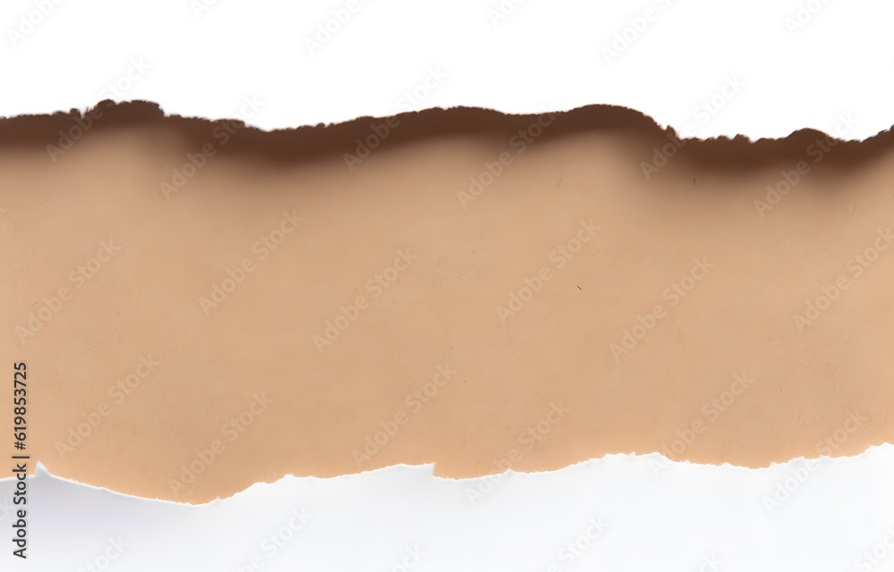 White paper with ripped edges forming a frame, layered depth on beige ...
