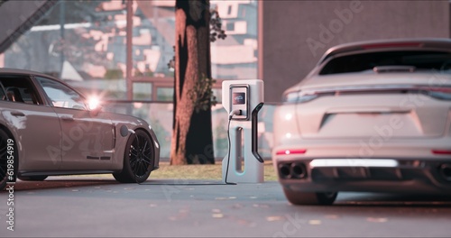 Powering the Future: White Electric Cars in Parking and Charging.