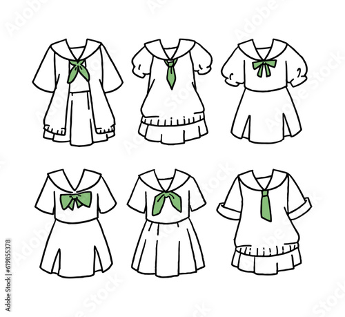 白いセーラー服のイラストセット