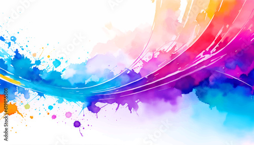 Abstract Colorful Watercolor Background. Liquid Fluid Flowing Paint Splash Wallpaper Illustration for Banner, Invitation, Greeting Card or Cover.