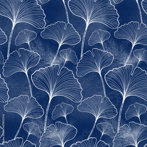 Ginkgo biloba - seamless pattern. Luxurious vector background designed for printing on fabric and can also be used in advertising medical cosmetics and pharmaceuticals