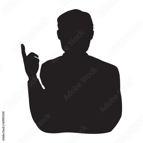 シニア男性シルエット　人差し指を出してポイントを解説するピクトグラム　黒