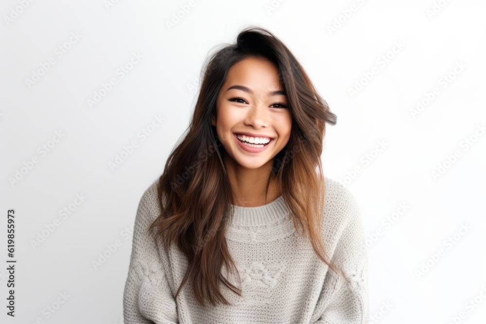 Portrait of a beautiful young asian woman smiling against white background Portrait of a beautiful young asian woman smiling against white background