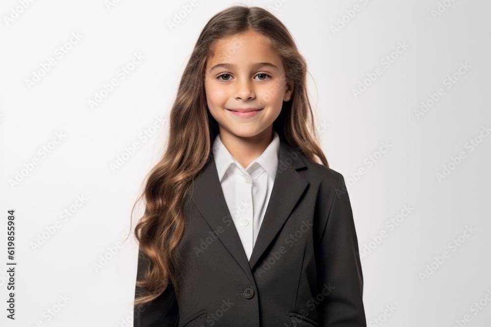 Portrait of a smiling little girl in a business suit on a white background Portrait of a smiling little girl in a business suit on a white background