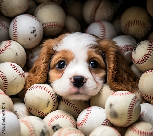 Cute little Dogn with Baseballs photo