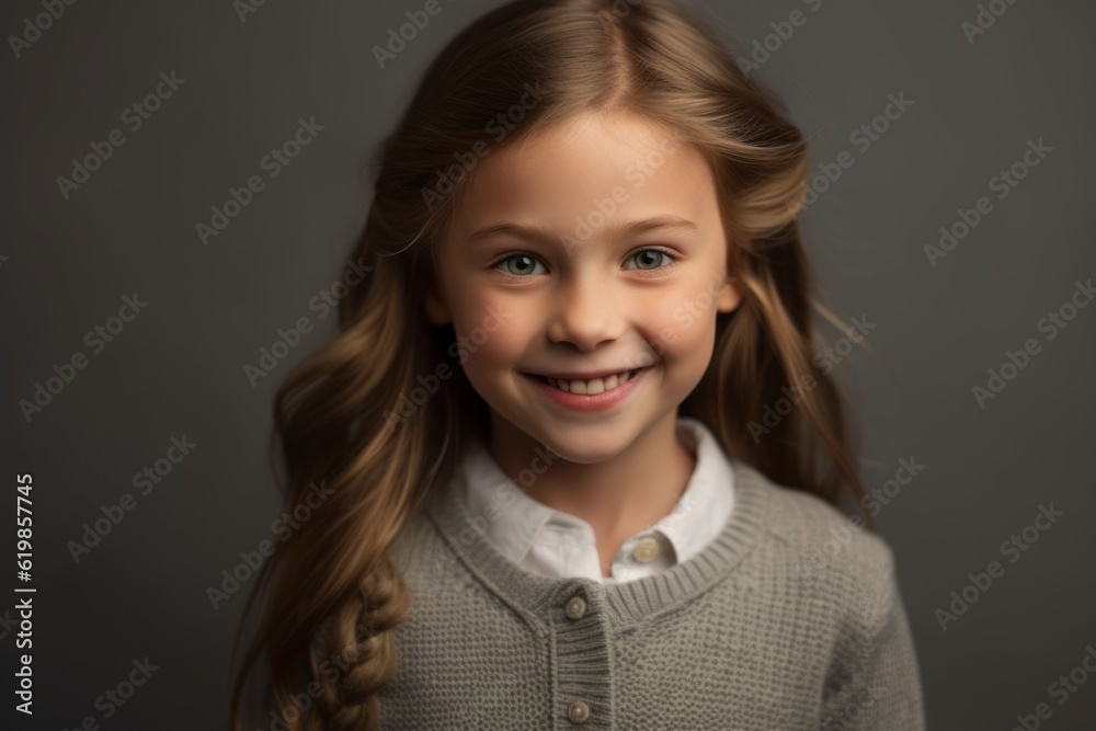 Portrait of a cute little girl with long hair on a gray background Portrait of a cute little girl with long hair on a gray background