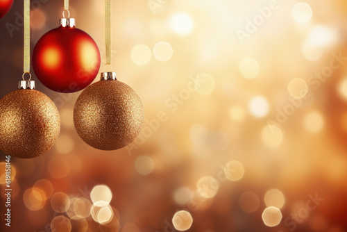 shiny colored Christmas balls with copyspace background. Generative AI