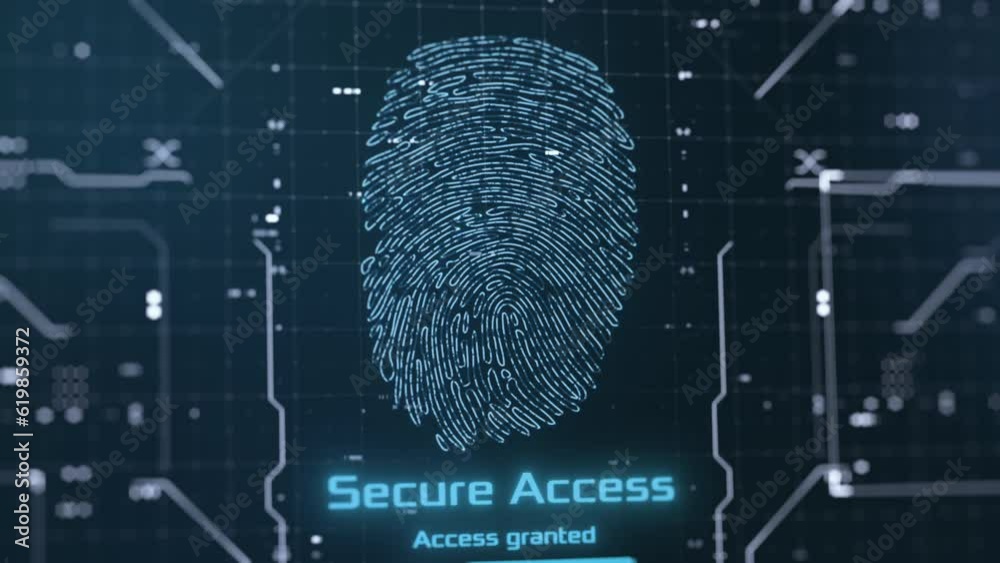 Biometric access animation, scanning fingerprint, cyber security concept (3d render)