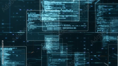 abstract network with random programming code, web and software development concept, futuristic technology, digital connectivity, cyber space (3d render)