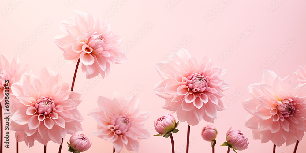 Fototapeta premium sustainable eco soft romance dahlia flower in sweet pastel tone background for valentine and wedding card. Green ethical growing. Generative AI.