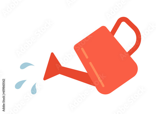 Watering can semi flat colour vector object. Editable cartoon clip art icon on white background. Hydration garden equipment. Simple spot illustration for web graphic design