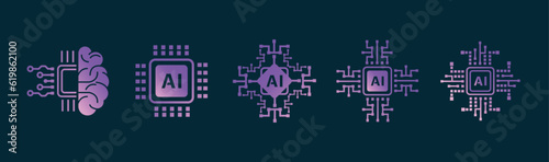 Artificial intelligence AI processor chip icon.Mini AI CPU icon in flat style.modern GPU card style thin line icon collection technology abstract background, Vector illustration