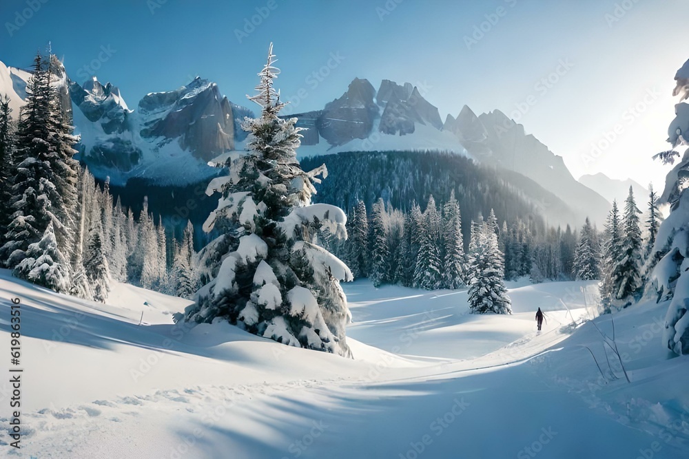 winter mountain landscape generated by AI technology 