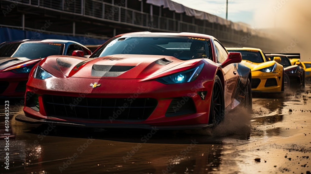 Sport car son the road with motion blur background. Drifting sport cars. AI generated Sport car son the road with motion blur background. Drifting sport cars. AI generated