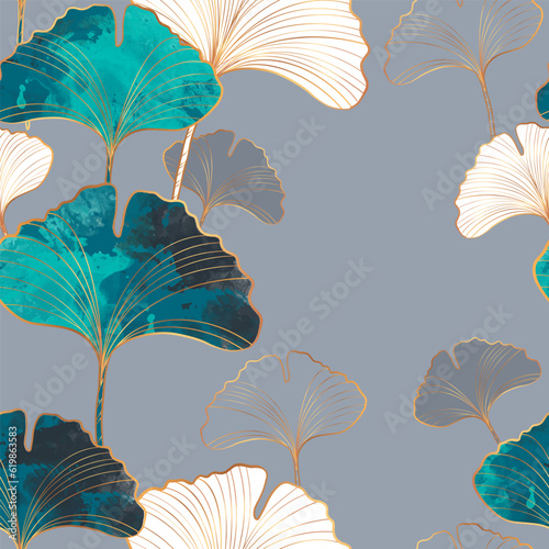 Ginkgo biloba - seamless pattern. Luxurious vector background designed for printing on fabric and can also be used in advertising medical cosmetics and pharmaceuticals