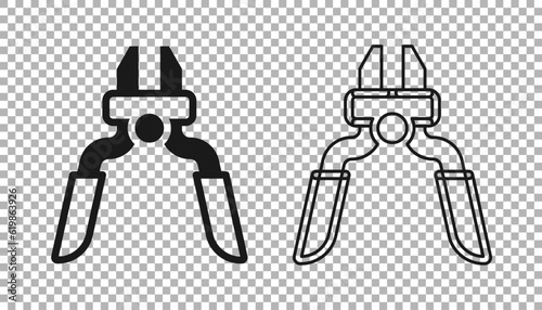 Black Pliers tool icon isolated on transparent background. Pliers work industry mechanical plumbing tool. Vector