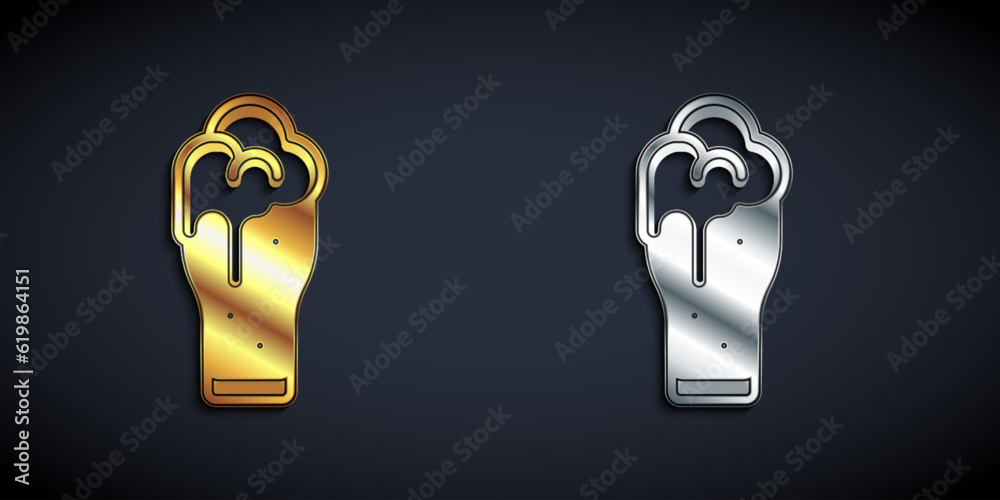 Gold and silver Glass of beer icon isolated on black background. Long shadow style. Vector Gold and silver Glass of beer icon isolated on black background. Long shadow style. Vector