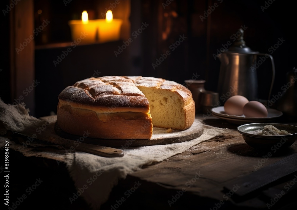 homemade Torta della Nonna placed on a rustic wooden table