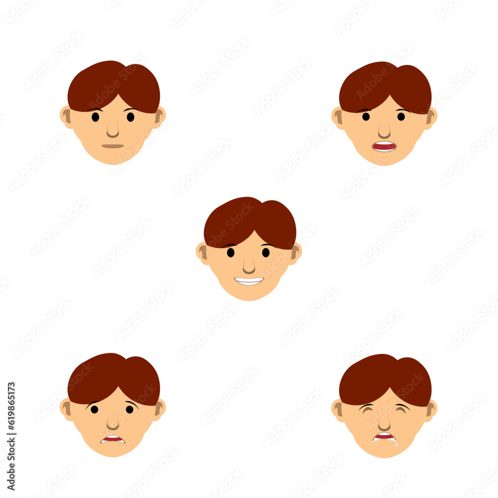 Set of male emoji characters. Cartoon style emotion icons. Isolated asian boys avatars with different facial expressions. Flat illustration men's emotional faces. Set of male emoji characters. Cartoon style emotion icons. Isolated asian boys avatars with different facial expressions. Flat illustration men's emotional faces.