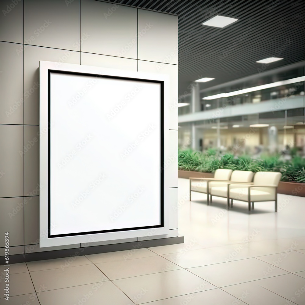 Empty advertising billboard frame on wall in office for mockup. Generative ai.
Empty advertising billboard frame on wall in office for mockup. Generative ai.