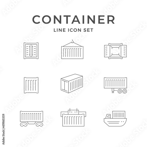 Set line icons of cargo container