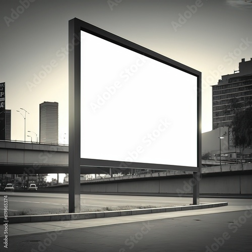 Empty advertising billboard frame city background for mockup. Generative ai.