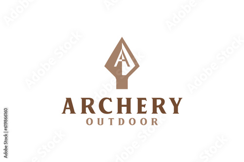 Archery bow hunter logo design archer head icon symbol illustration indian hunting outdoor