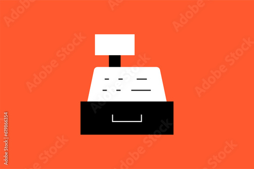 Vector cash register illustration in flat design style, geometric cash drawer icon.