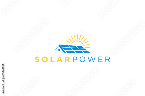 Solar power plant roof house logo design sunshine element solar panel