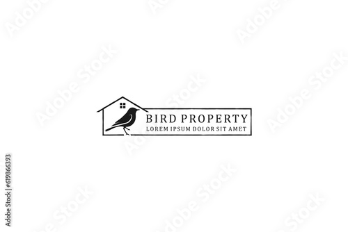 Sparrow bird house logo design property real estateicon symbol pigeon silhouette