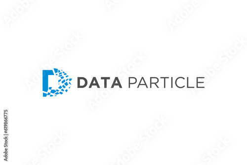 D initial letter font particle logo design modern technology icon symbol AI artificial intellegence