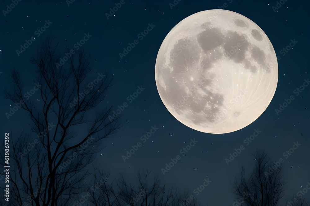 夜の星空に登る大きな満月