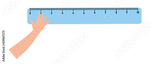cute little boy measure length using hand span