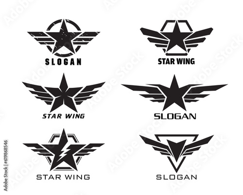 Star wings logo set. Army logo template. Military logo concept. Winged logo company, delivery and shipping symbols