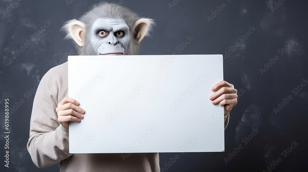 People disguised in troll holding an empty blank board between hands People disguised in troll holding an empty blank board between hands