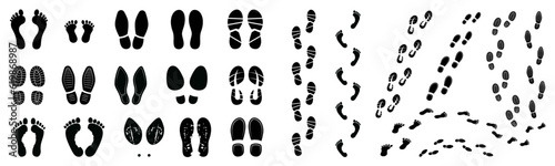 Fotografia Different human footprints icon. Vector