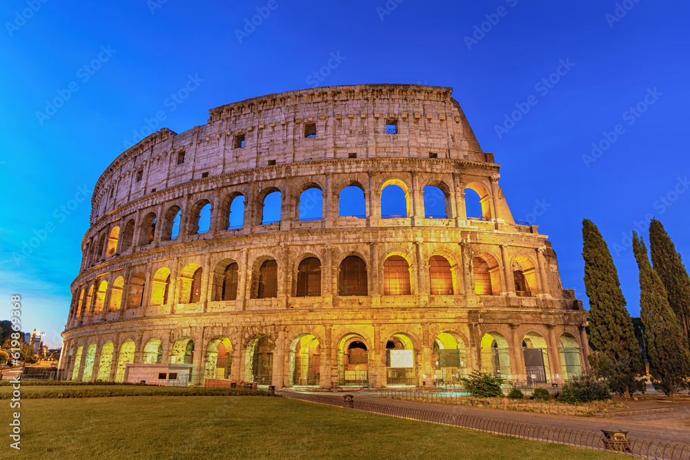 Rome Italy night city skyline at Rome Colosseum empty nobody