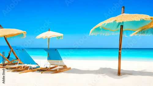 beach with umbrella and chairs © Anava Stock