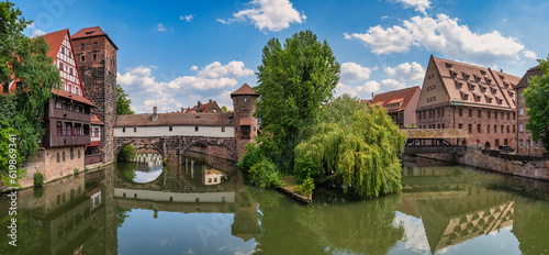 Nuremberg (Nurnberg) Germany, panorama city skyline at Wasserturm and Pegnitz River view from Max Bridge