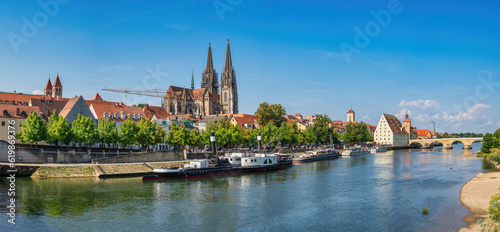 Regensburg Germany, panorama city skyline at Old Town Altstadt and Danube River © Noppasinw