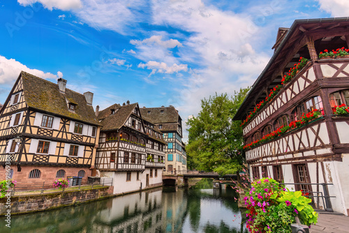 Strasbourg France, Colorful Half Timber House city skyline © Noppasinw