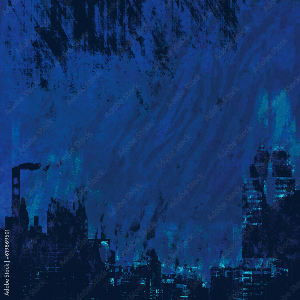 Prussian blue color painting. Abstract art background with deep blue stain texture. Dark night