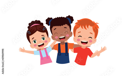 little kid hug best friend and feel happy