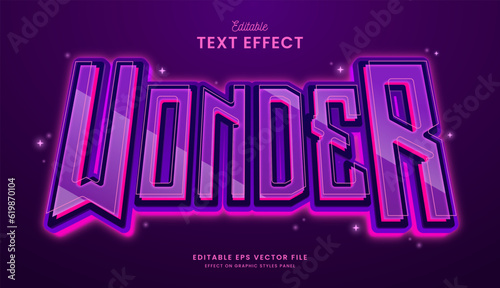 decorative neon wonder purple editable text effect vector design