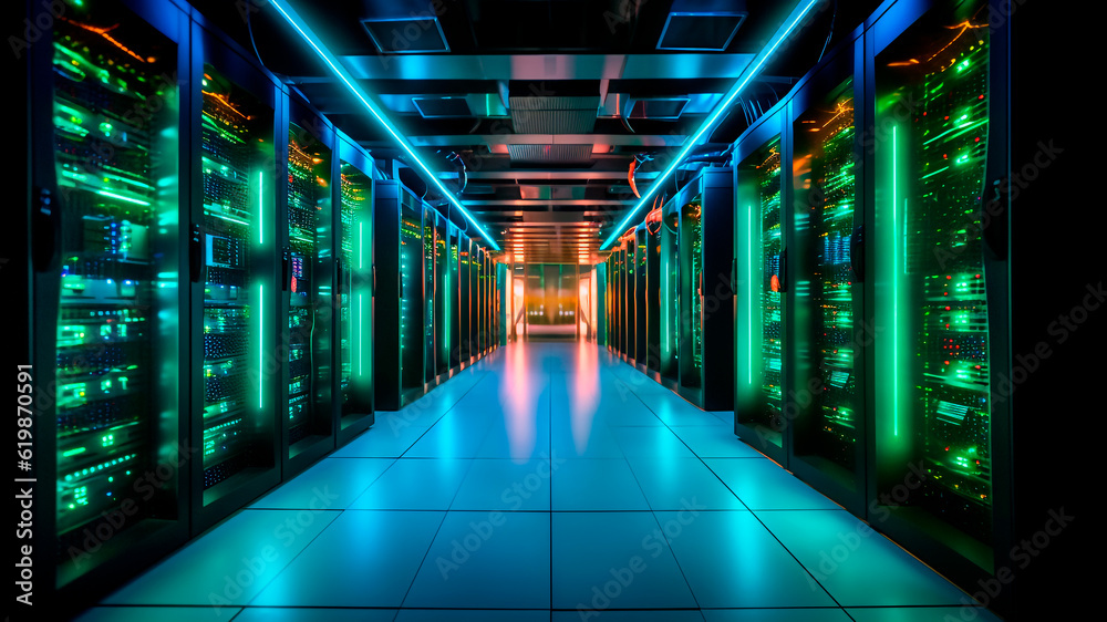 Immense supercomputing power room a gigantic server of internet. Generative AI